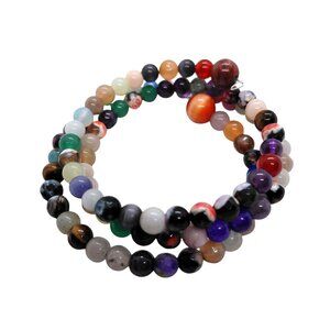 Stone bead bracelet memory wire multicolor quartz catseye agate tiger eye USA